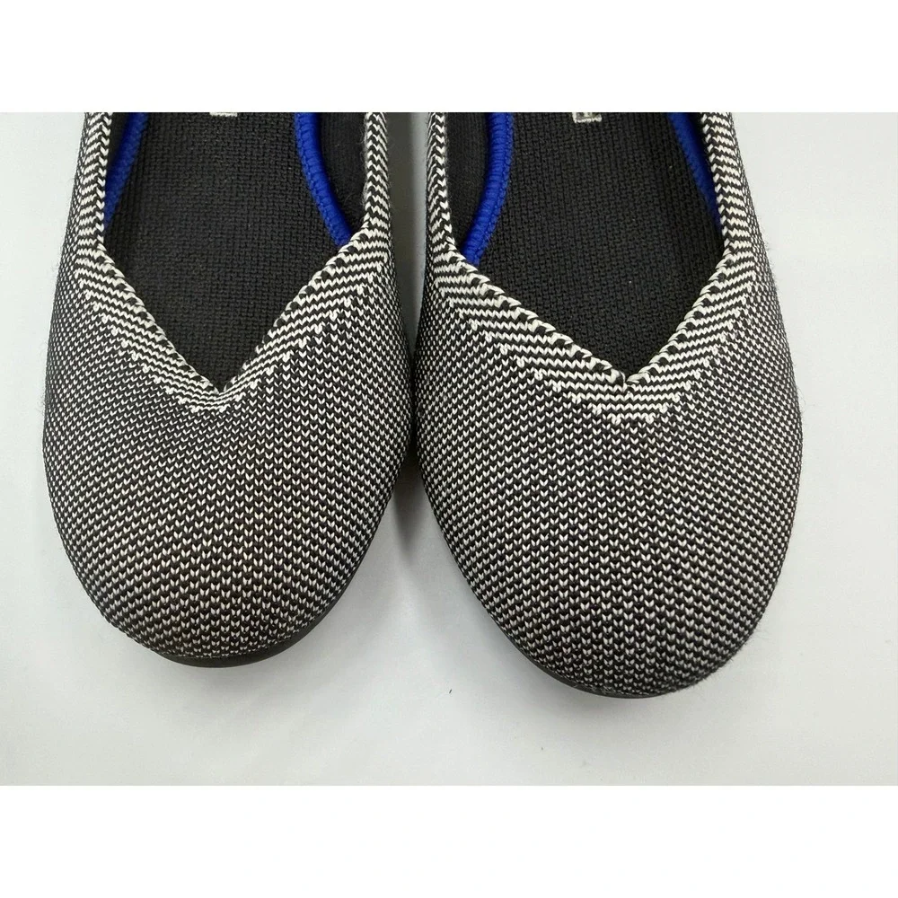 Rothy's Black White Herringbone Round Toe Flats Knit Shoes Women's Sz 7.5